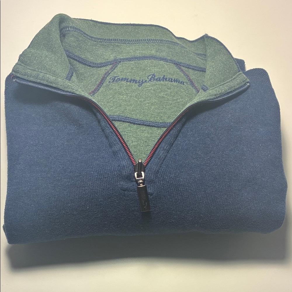 Tommy Bahama Blue and Green Men's Sweater - Reversible